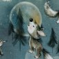 Preview: Baumwolljersey Wolf, Hase, Bäumen und Mondmotiven smaragd