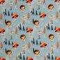 Preview: French Terry Pilzfreunde – Pilze & Wald auf hellblau