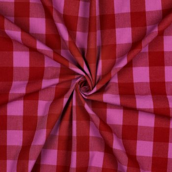 Preview: Baumwolle Popeline garngefärbt Karos Rot / Fuchsia