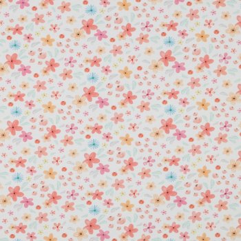 Baumwolljersey kleine Blümchen auf weiss Bioqualität, Digitaldruck