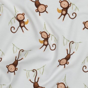 Preview: Baumwolljersey kleine Affen auf weiss Bioqualität, Digitaldruck