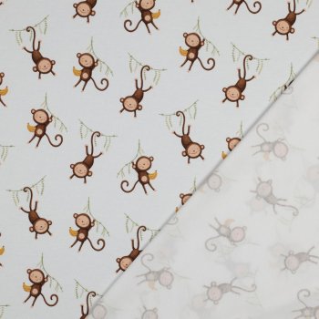 Preview: Baumwolljersey kleine Affen auf weiss Bioqualität, Digitaldruck