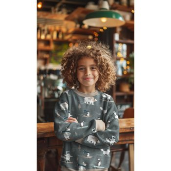 Preview: Baumwoll-French-Terry Wintertiere auf grün