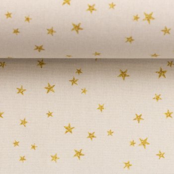 Baumwolle Webware Weihnachten Sterne gold naturweiß