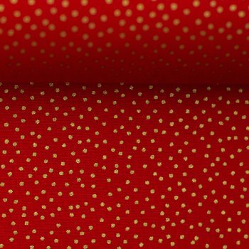 Baumwolle Webware Tupfen 1mm gold/rot