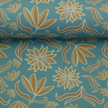 Preview: Canvas, Baumwolle, Retro Flowers by Emjo Design, Blumen ocker, mint