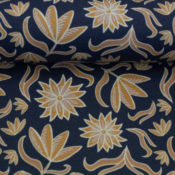 Preview: Canvas, Baumwolle, Retro Flowers by Emjo Design dunkelblau