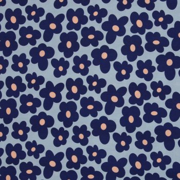 Viskosejersey Happy Flowers by Cherry Picking hellblau
