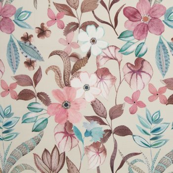 Preview: Baumwoll-Canvas WILMA - Blumen Flora altrosa/beige/smaragd