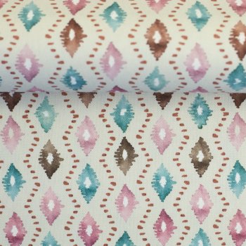 Baumwoll-Canvas WILMA - Rauten altrosa/beige/smaragd