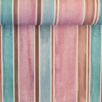 Baumwoll-Canvas WILMA - Stripes altrosa/beige/smaragd