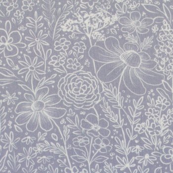 Baumwolle Webware Garden of Dreams bringt Claire’s Creative Forest, Blumen, Zweige weiss/grau