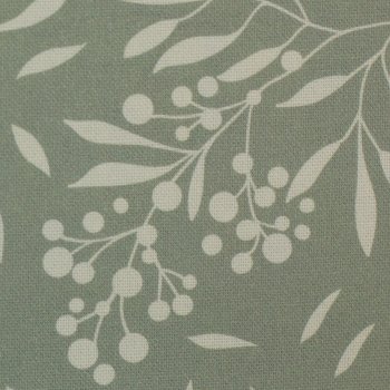 Preview: Canvas Baumwollstoff – Zweige & Beeren Salbeigrün