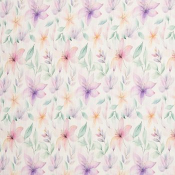 Rippjersey Blumen Lilien natur/bunt, Ökotex