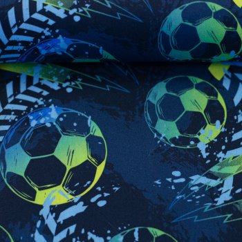 Preview: Baumwolle Webware Swafing Fussball dunkelblau, kiwigrün, hellblau