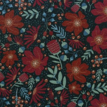 Preview: Modaljersey Just Flowers anthrazit/rot