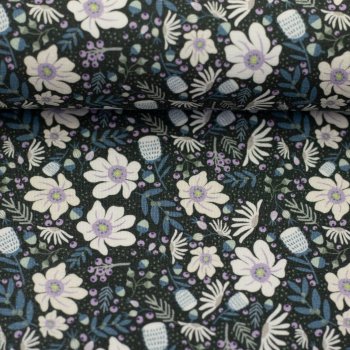 Modaljersey Just Flowers anthrazit/ naturweiss