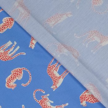 Preview: Popeline Baumwolle Leoparden hellblau