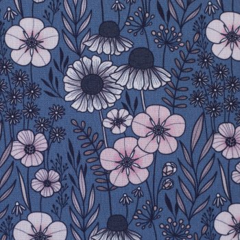 Calais by Claire’s Creative Forest – Baumwollwebware Blumenwiese blau-rosa