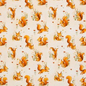 Baumwolljersey Forest Animals Eichhörnchen beige