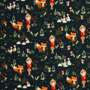 French Terry Waldmädchen und Fuchs – Waldtiere