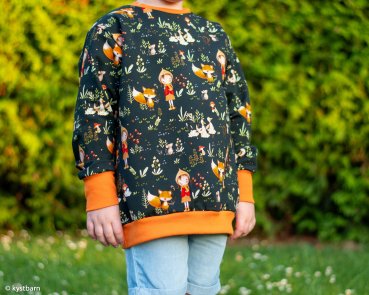 Preview: French Terry Waldmädchen und Fuchs – Waldtiere