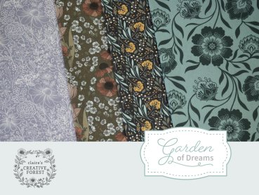 Preview: Baumwolle Webware Garden of Dreams bringt Claire’s Creative Forest, Blumen, Zweige anthrazit