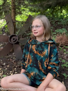 Preview: Modal French Terry KIRA Lava Blüten petrol kupfer