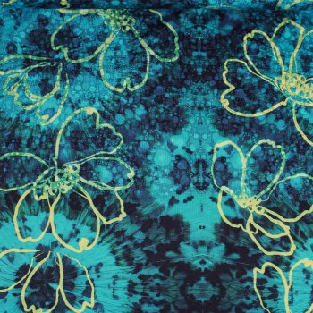 Baumwolljersey Blumen digitaldruck blau-petrol