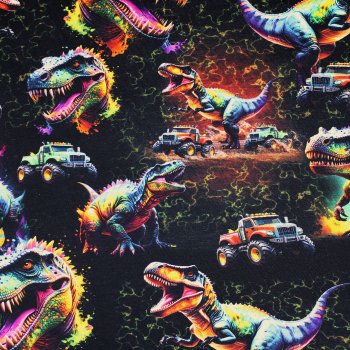 French Terry Electric Dino´s,  Truck´s in schwarz