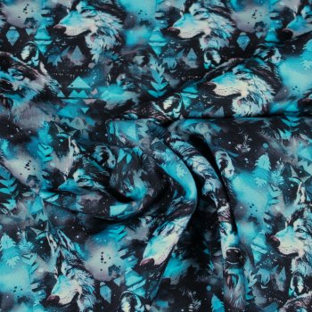 French Terry Mystic Wolf petrol blau schwarz