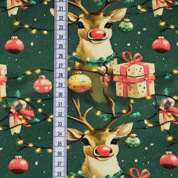 French Terry Rentier Geschenke Weihnachtskugeln grün