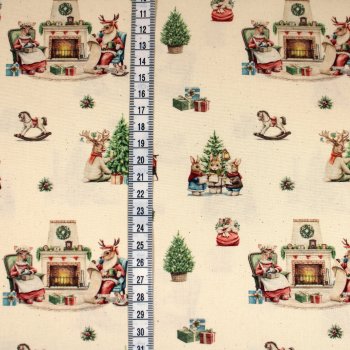 Baumwolle Weihnachtsstoff Familie Rentier