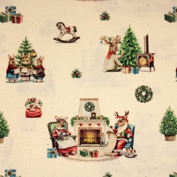 Baumwolle Weihnachtsstoff Familie Rentier