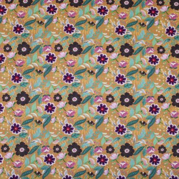 Baumwollwebware Blumenfeld auf ocker