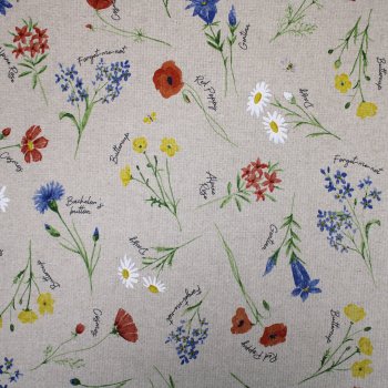 Preview: beschichtete Baumwolle Leinenoptik Blumenwiese 50cm x 70cm