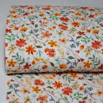 Musselin Double Gauze Blumen auf weiss