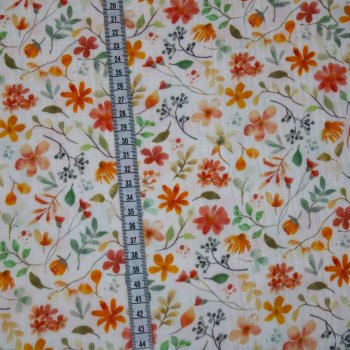 Preview: Musselin Double Gauze Blumen auf weiss