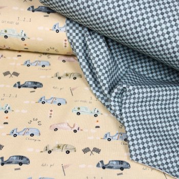 Baumwolljersey Mini Karo Muster hellblau