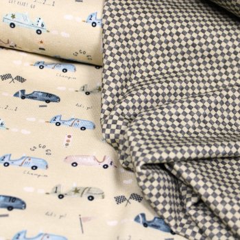 Preview: Baumwolljersey Mini Karo Muster beige