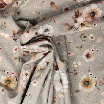 Preview: Baumwolljersey Sanfte Blüten, zarte Pasteltönen