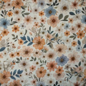 Preview: Eigenproduktion Musselin Double Gauze -Sommerblumen- in natur -apricot