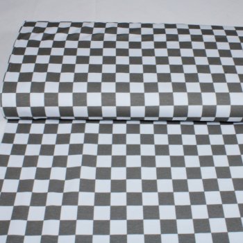 Eigenproduktion Baumwolljersey Karo in grau-weiss