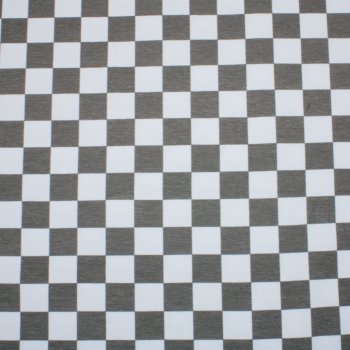 Preview: Eigenproduktion Baumwolljersey Karo in grau-weiss