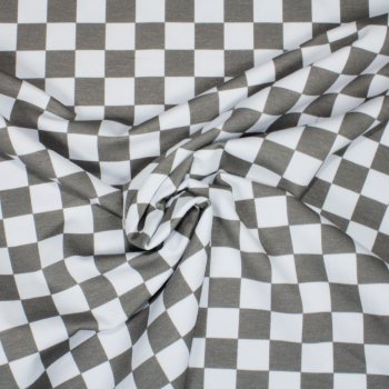 Preview: Eigenproduktion Baumwolljersey Karo in grau-weiss