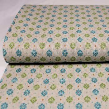 Canvas Dekostoff Leinenoptik Blütenmuster grün-blau