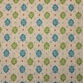 Preview: Canvas Dekostoff Leinenoptik Blütenmuster grün-blau