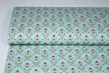 Baumwollstoff Popeline retro Blütenzauber Sonnenhut mint