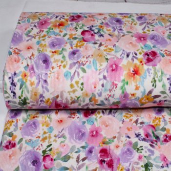 Pastellblüten-Ripp-Jersey Baumwolle Oeko-Tex