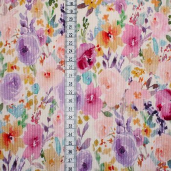 Preview: Pastellblüten-Ripp-Jersey Baumwolle Oeko-Tex